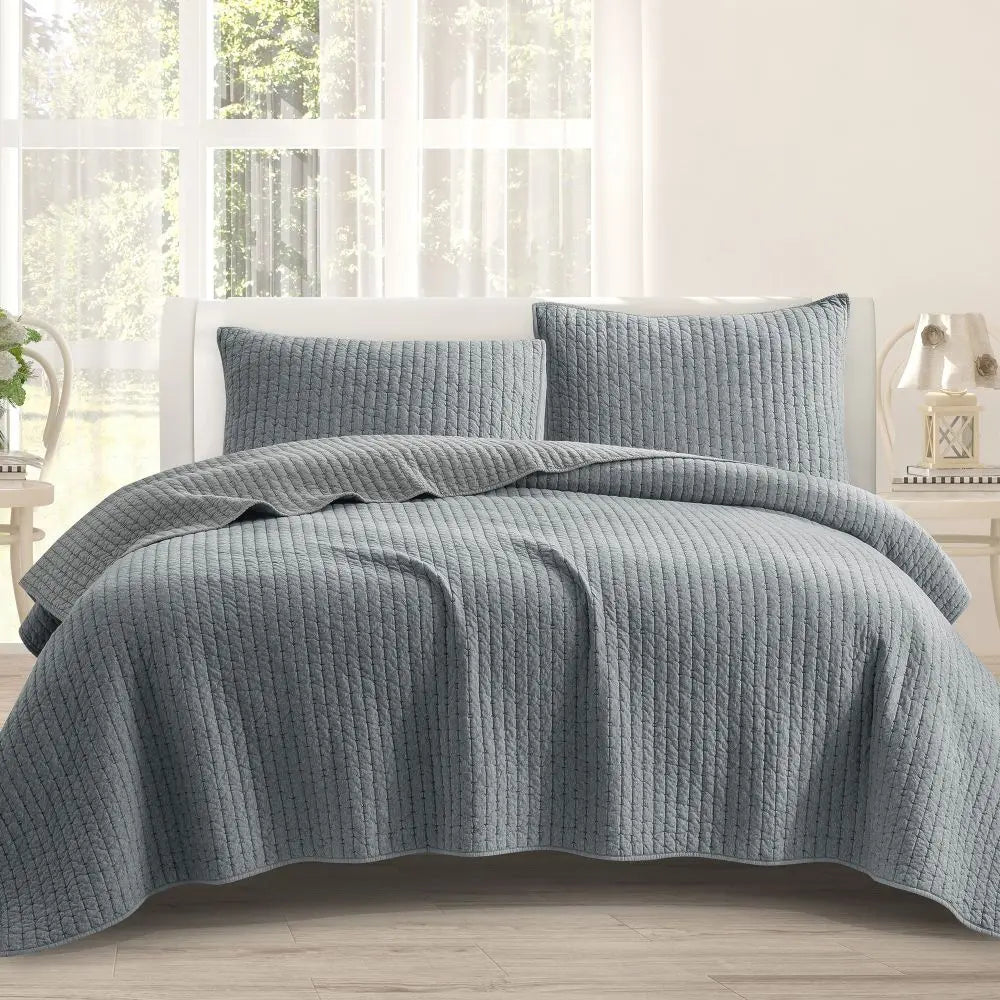 Wonderful Bedding Reversible Striped Jersey Cotton 3-Piece Quilt Set Wonderful