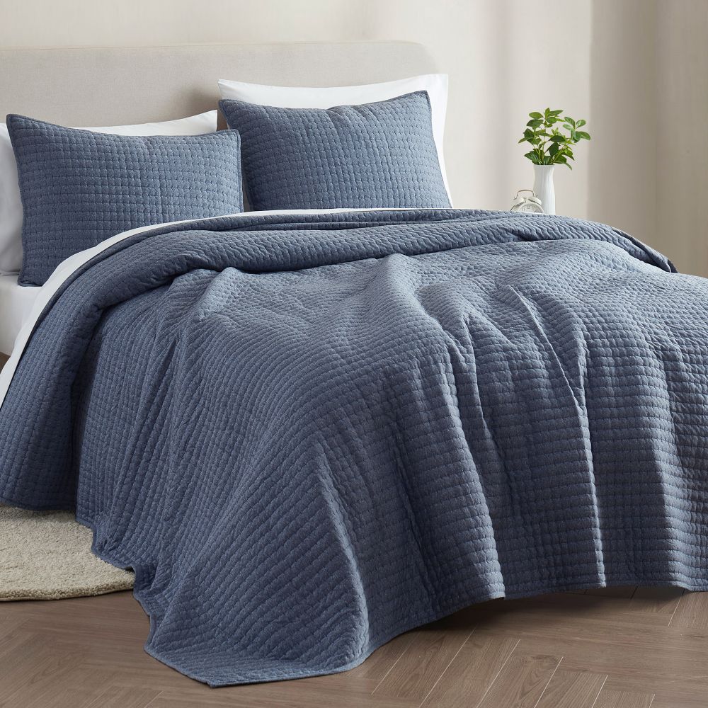 Wonderful Bedding Navy Melange Poly Jersey 3-Piece Quilt Set Wonderful