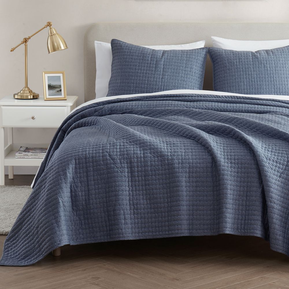 Wonderful Bedding Navy Melange Poly Jersey 3-Piece Quilt Set Wonderful
