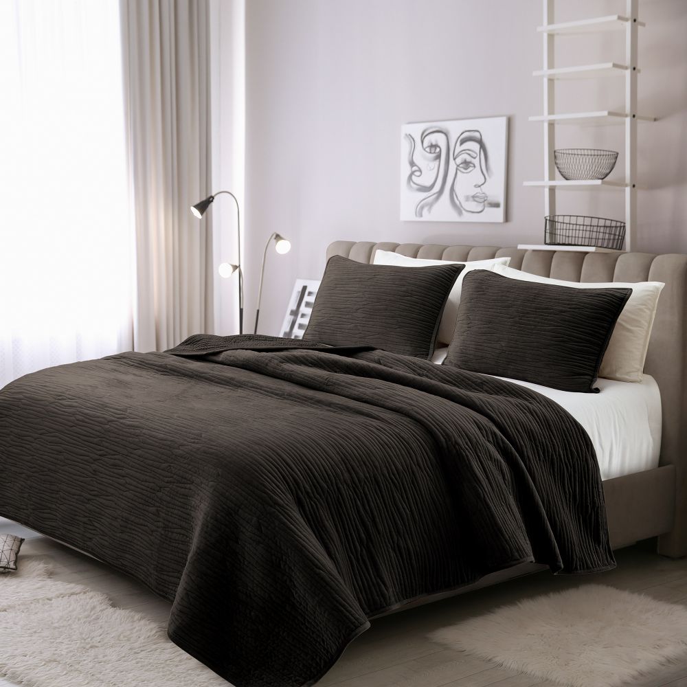 Wonderful Bedding Wood-Grain Velvet 3-Piece Quilt Set Wonderful