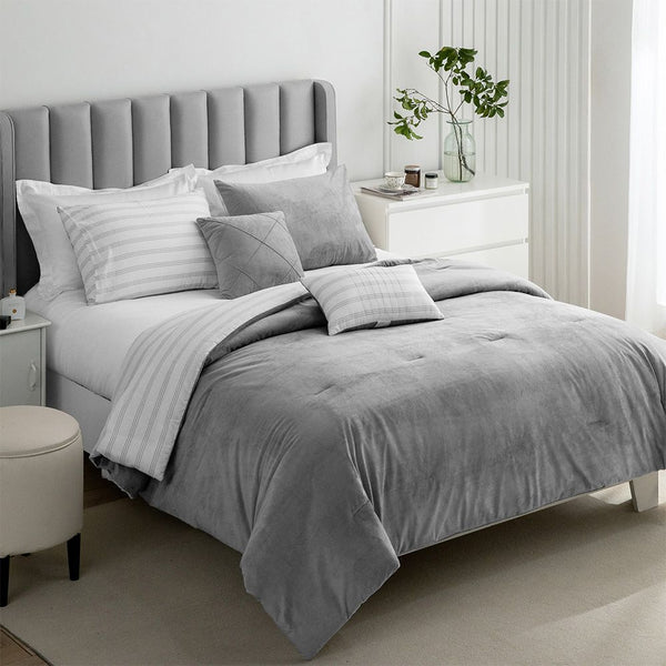 Gray Striped 5-Piece Comforter Set - 350 Mesh (140T)