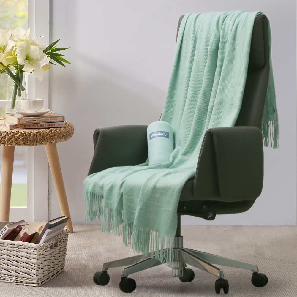 Wonderful Bedding Lightweight Knit Throw Blanket with Fringe-Green-Standard-