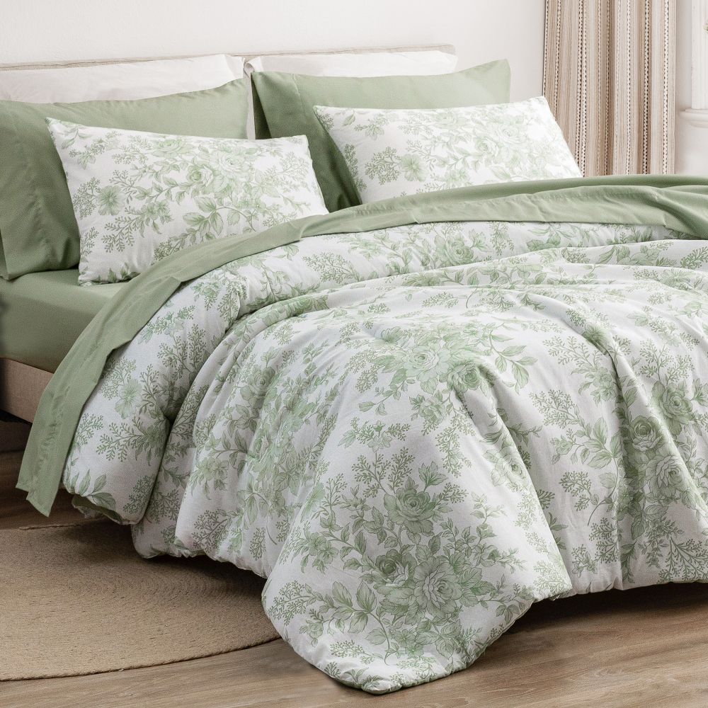 Wonderful Bedding Rose-Patterned Printed 7-Piece Comforter Set Wonderful