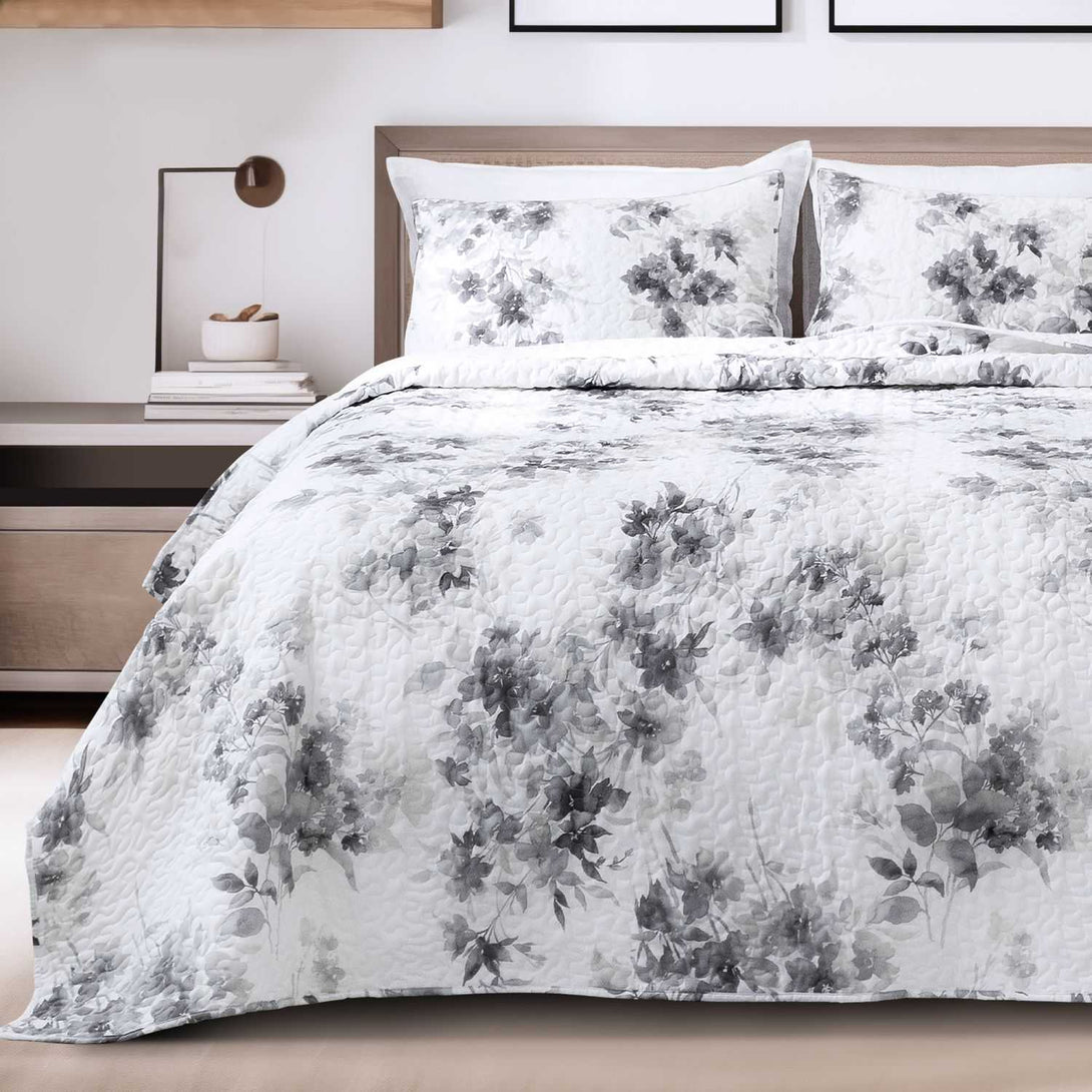 Wonderful Bedding Elegant Floral Printed 3-Piece Quilt Set-