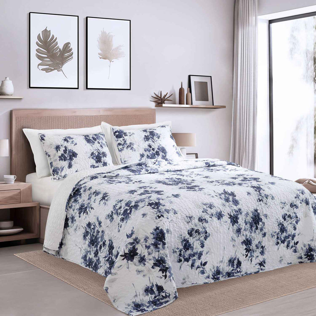 Wonderful Bedding Elegant Floral Printed 3-Piece Quilt Set-