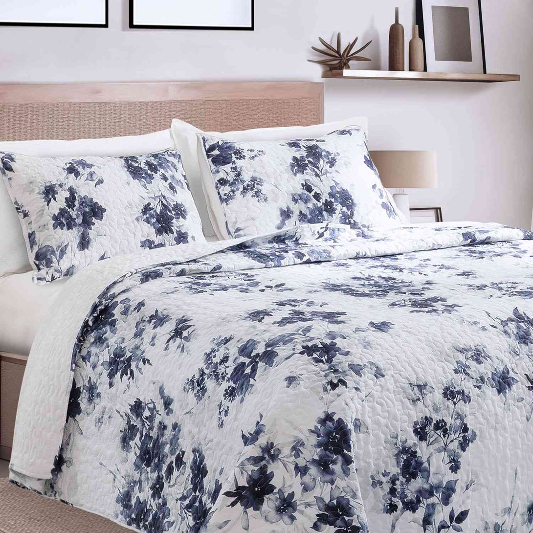 Wonderful Bedding Elegant Floral Printed 3-Piece Quilt Set-