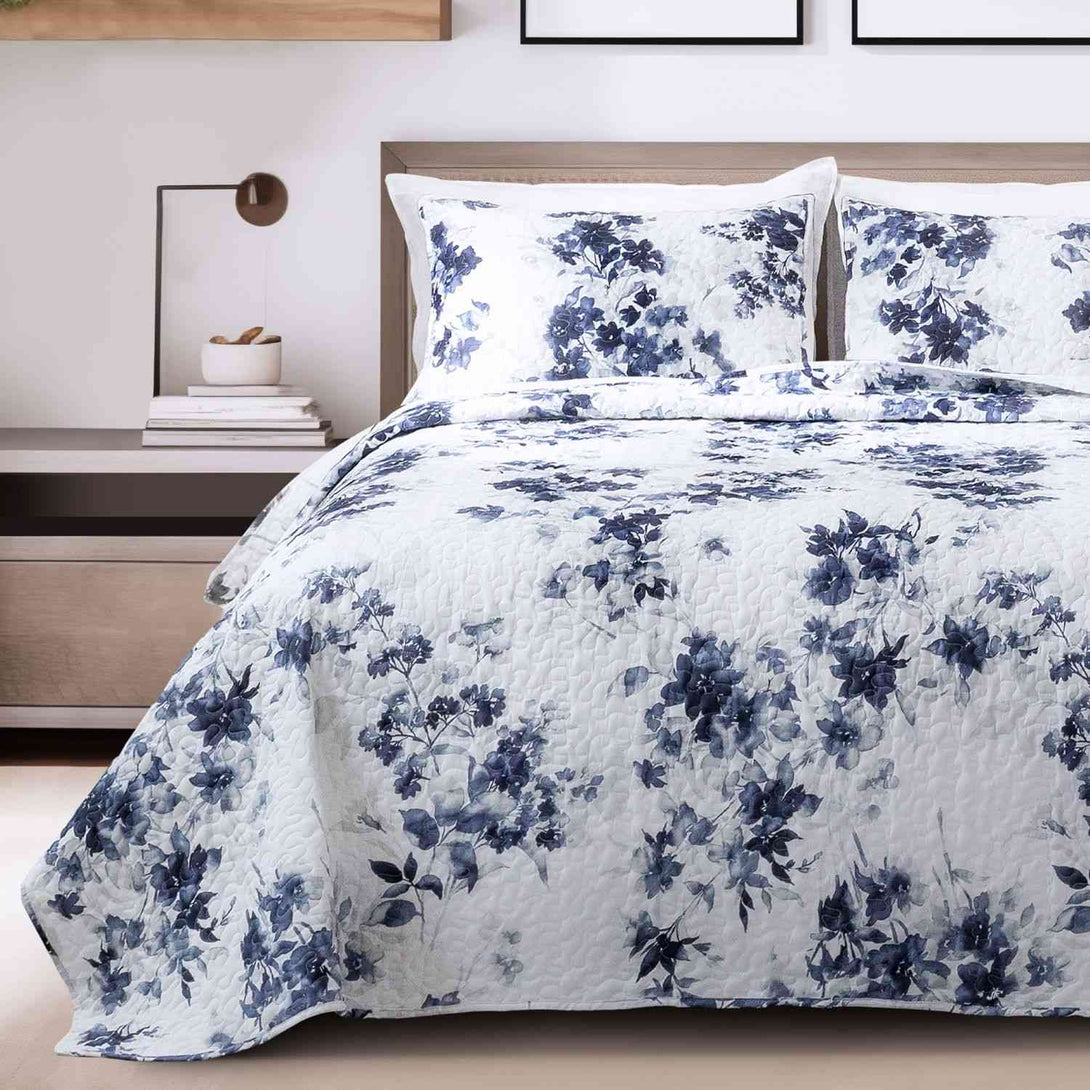 Wonderful Bedding Elegant Floral Printed 3-Piece Quilt Set-