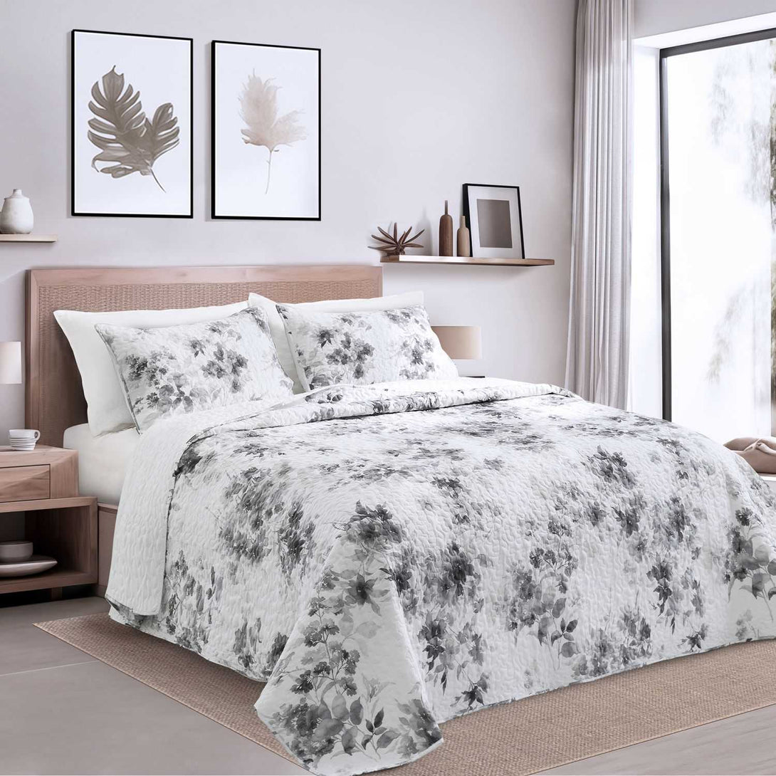 Wonderful Bedding Elegant Floral Printed 3-Piece Quilt Set-