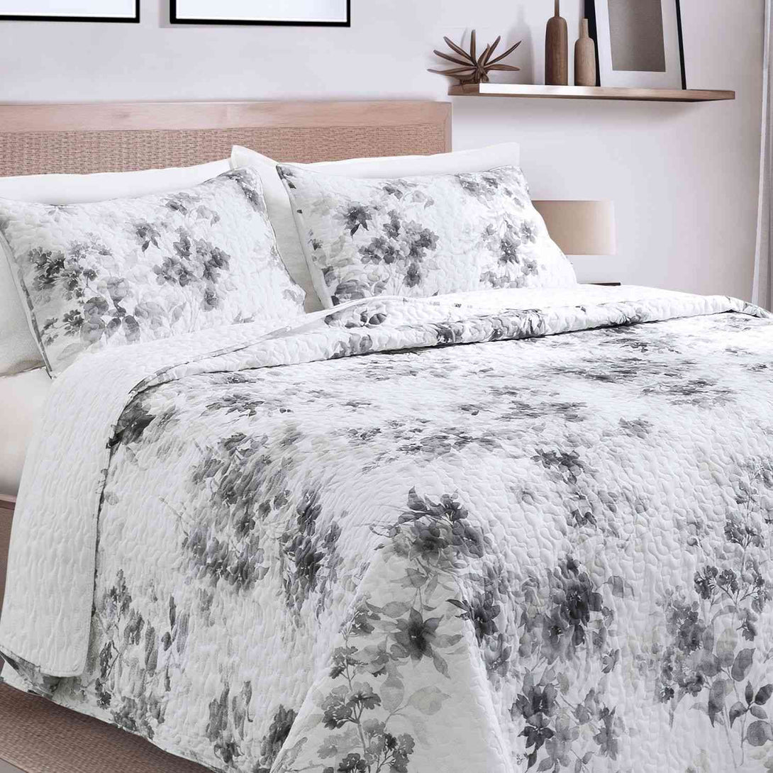 Wonderful Bedding Elegant Floral Printed 3-Piece Quilt Set-