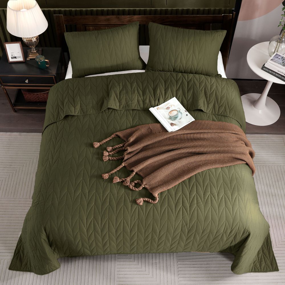 Wonderful Bedding Solid Color 100% Cotton 3-Piece Quilt Set-