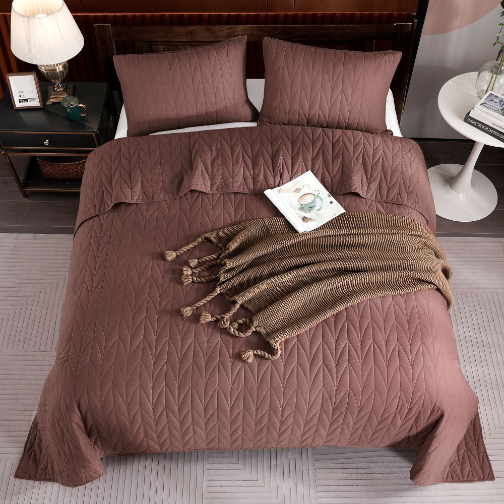 Wonderful Bedding Solid Color 100% Cotton 3-Piece Quilt Set-