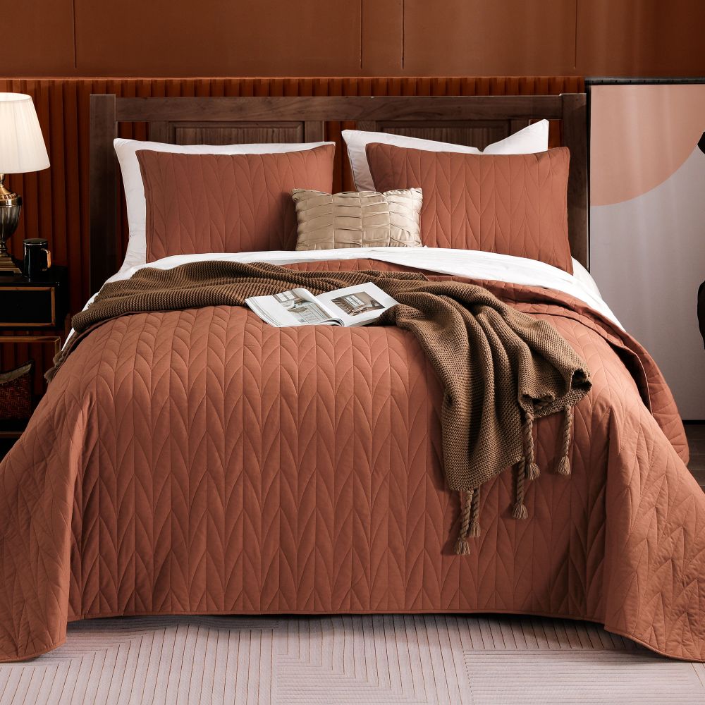 Wonderful Bedding Solid Color 100% Cotton 3-Piece Quilt Set-
