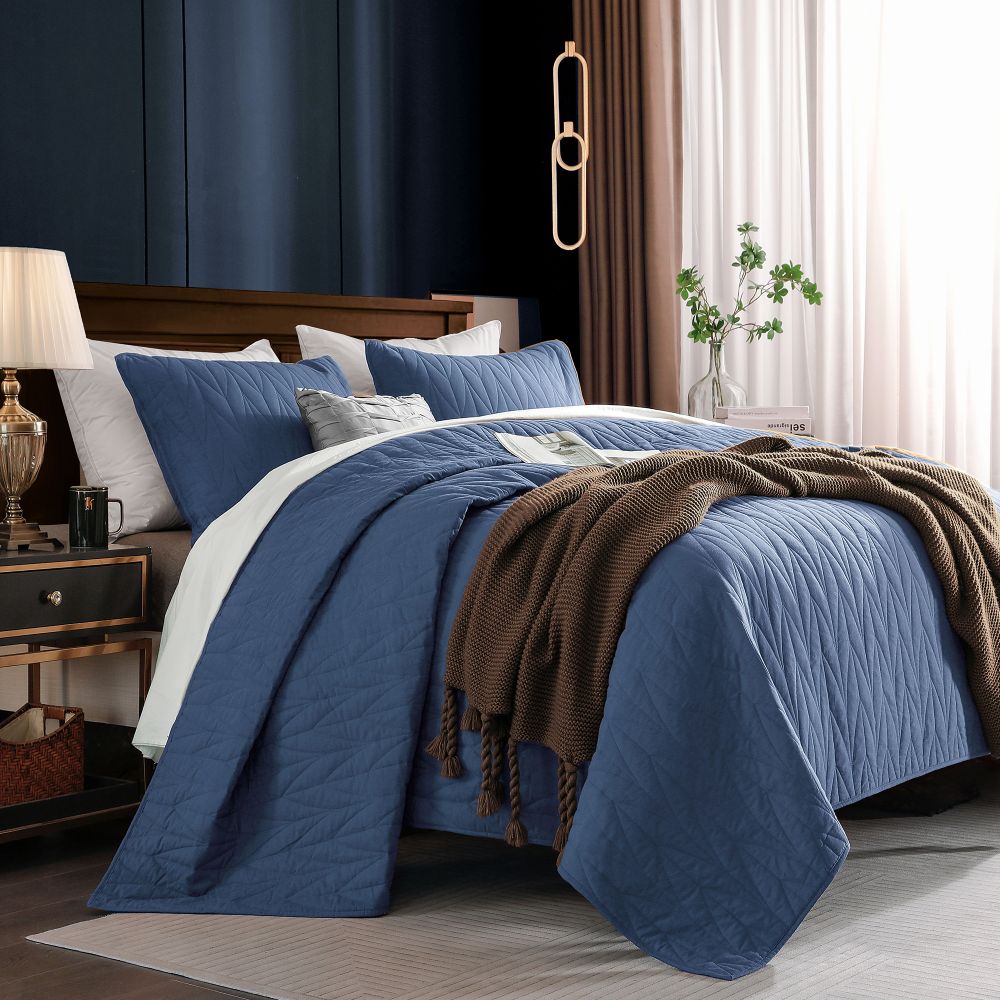 Wonderful Bedding Solid Color 100% Cotton 3-Piece Quilt Set-Royal Blue-Full/Queen-