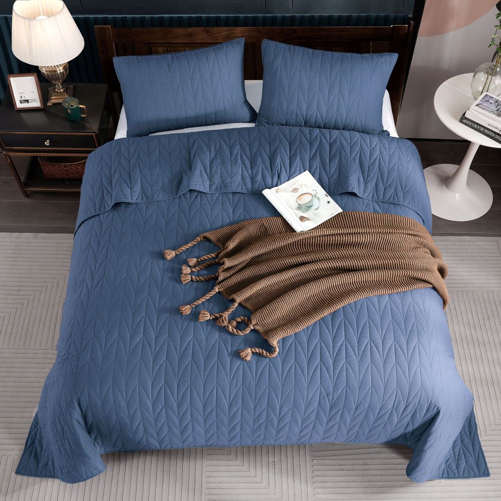 Wonderful Bedding Solid Color 100% Cotton 3-Piece Quilt Set-