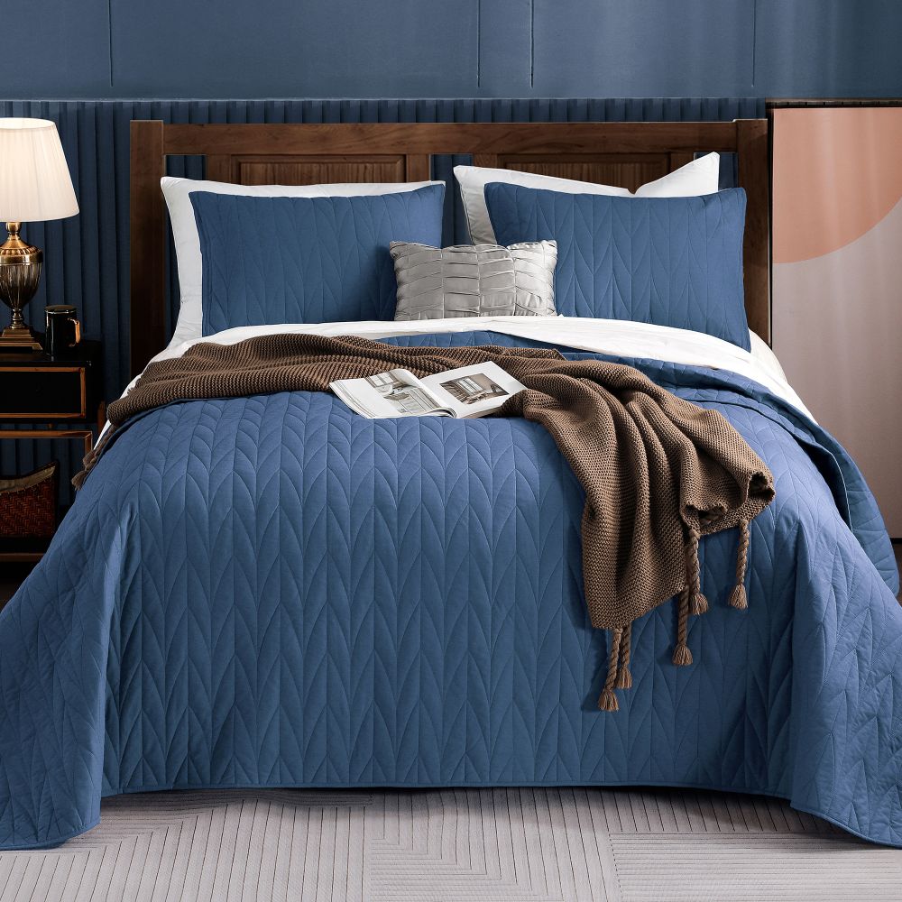 Wonderful Bedding Solid Color 100% Cotton 3-Piece Quilt Set-