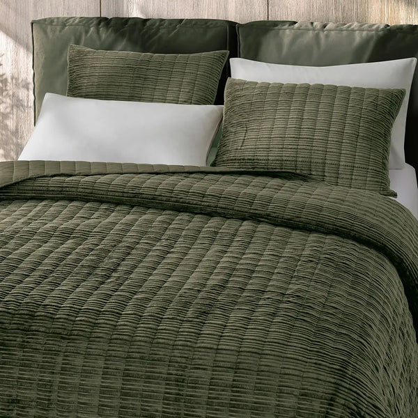 Wonderful Bedding 3-Piece Vintage Corduroy Quilt Set-Green-Full/Queen-