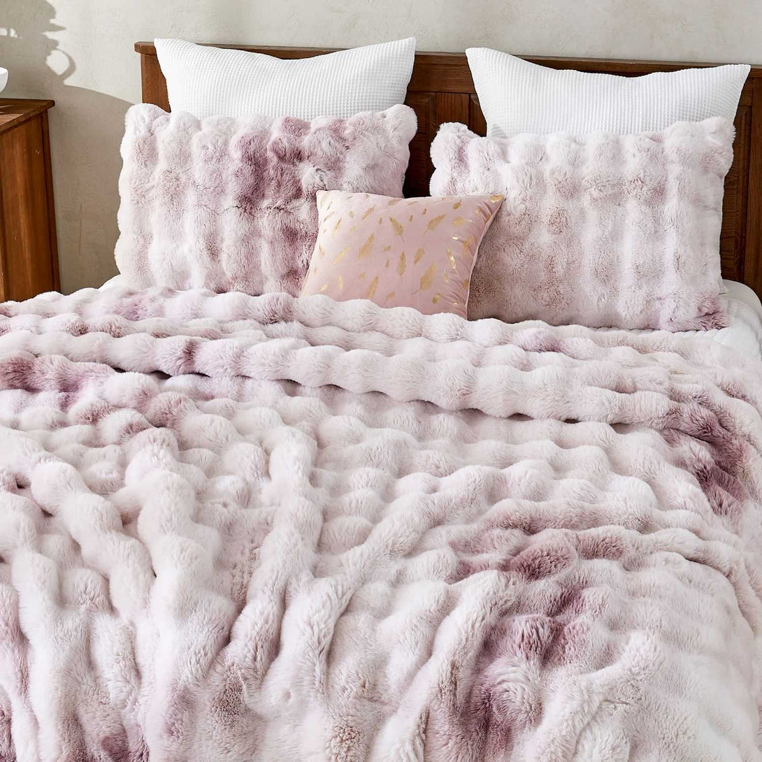 Fluffy Faux Fur 3-Piece Comforter Set Tie-Dye Plush Bedding