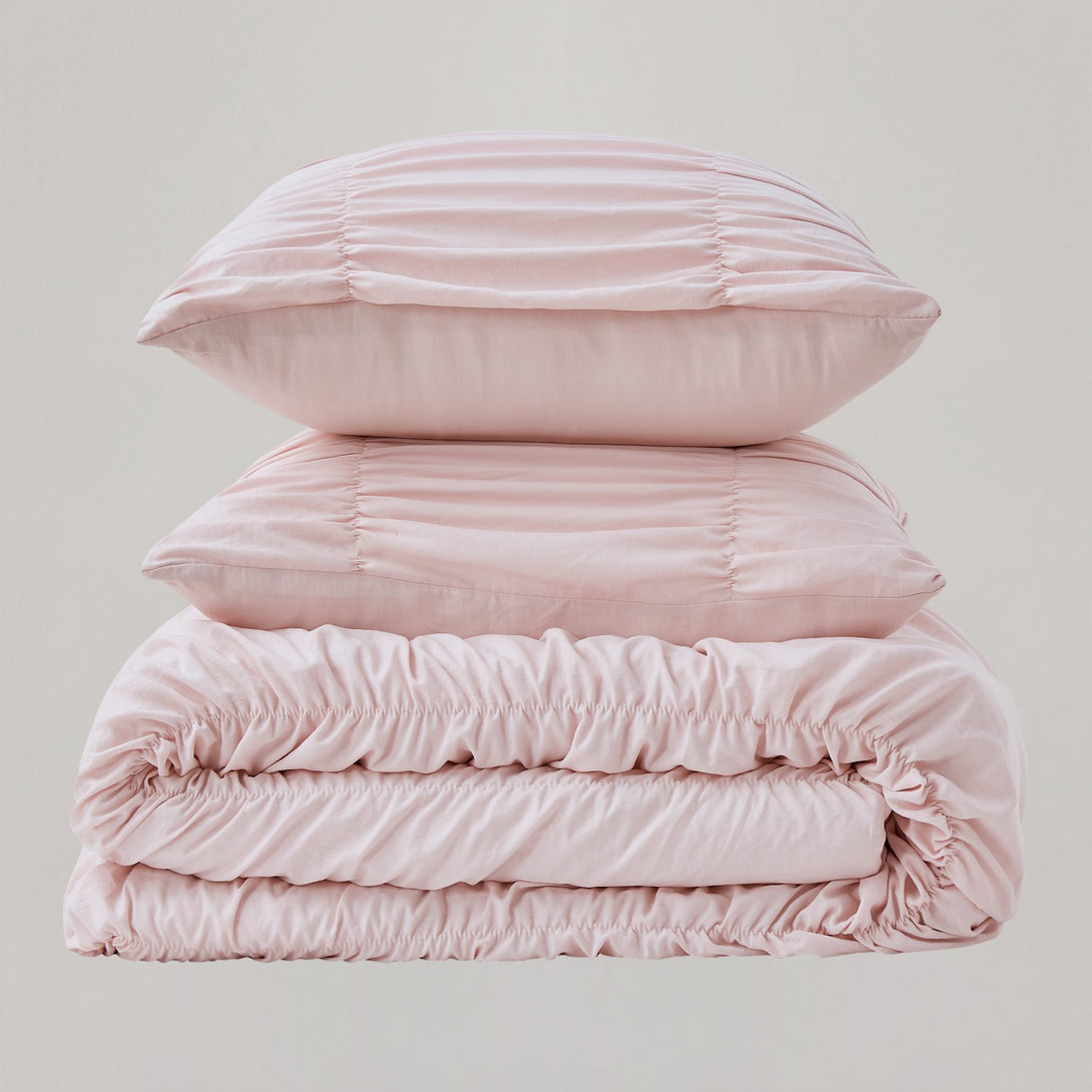 Wonderful Pink Lightweight Ruched Comforter Set