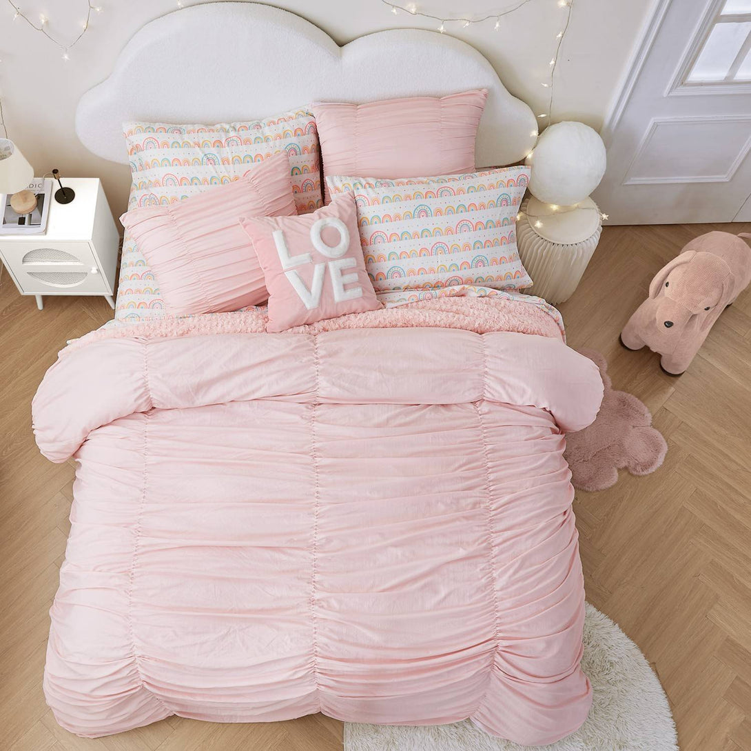 Wonderful Pink Lightweight Ruched Comforter Set