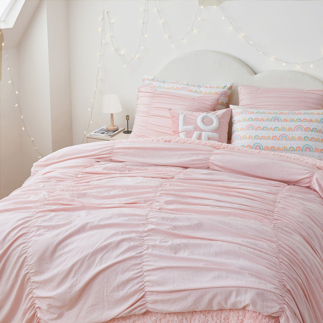 Wonderful Pink Lightweight Ruched Comforter Set