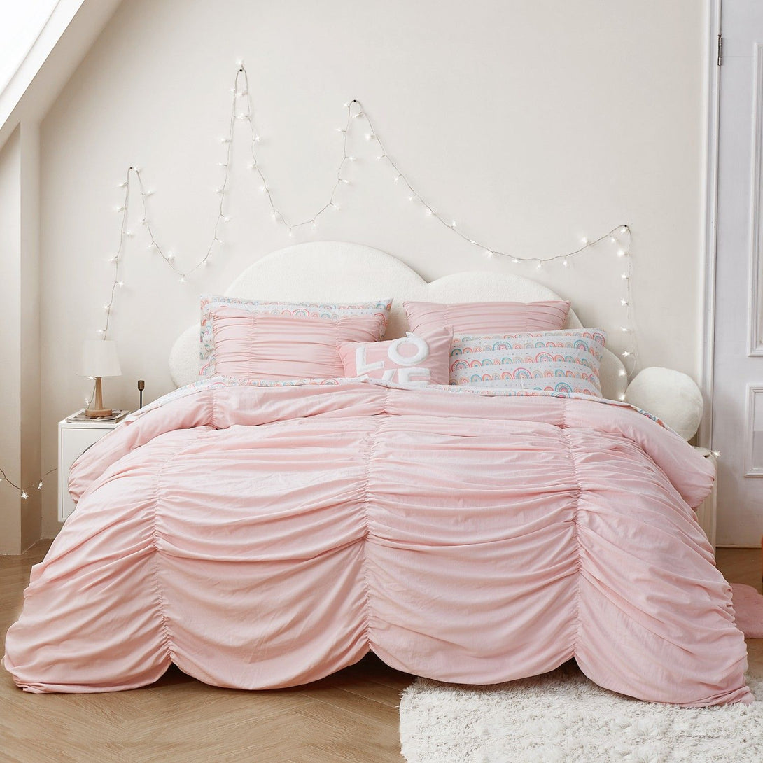Wonderful Pink Lightweight Ruched Comforter Set