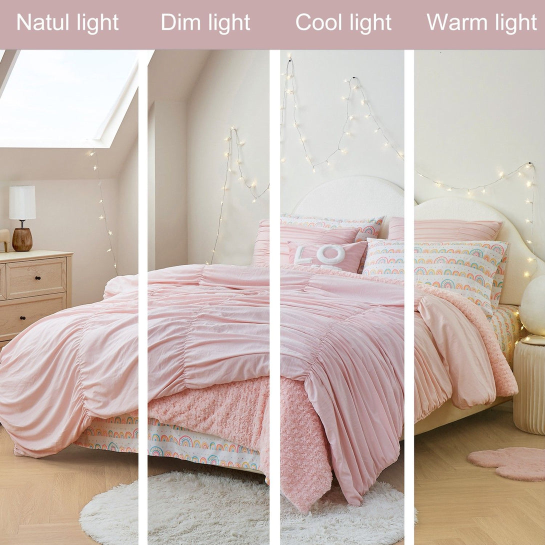 Wonderful Pink Lightweight Ruched Comforter Set