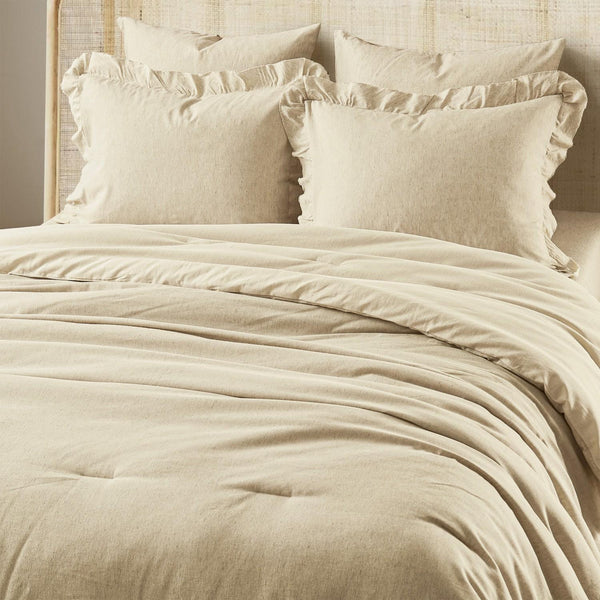 Wonderful Natural Linen Cotton Comforter Set- Natural Flax Texture Ruffle Cotton Linen Bedding