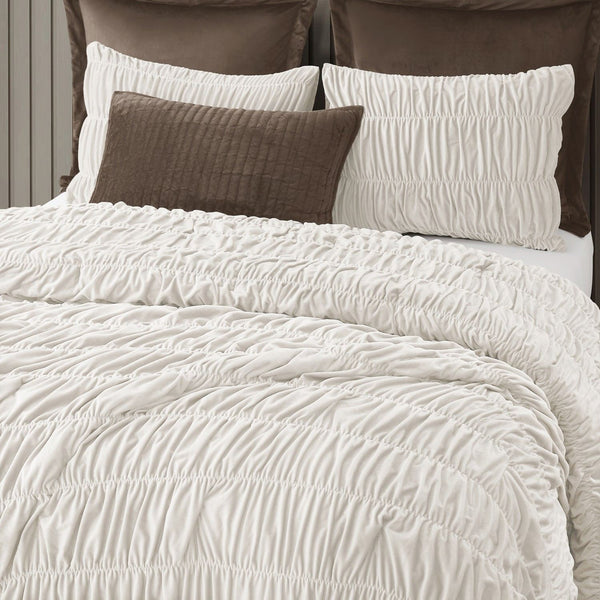 Wonderful Ruched Velvet Comforter Set - 3-Piece Lightweight All-Season Bedding
