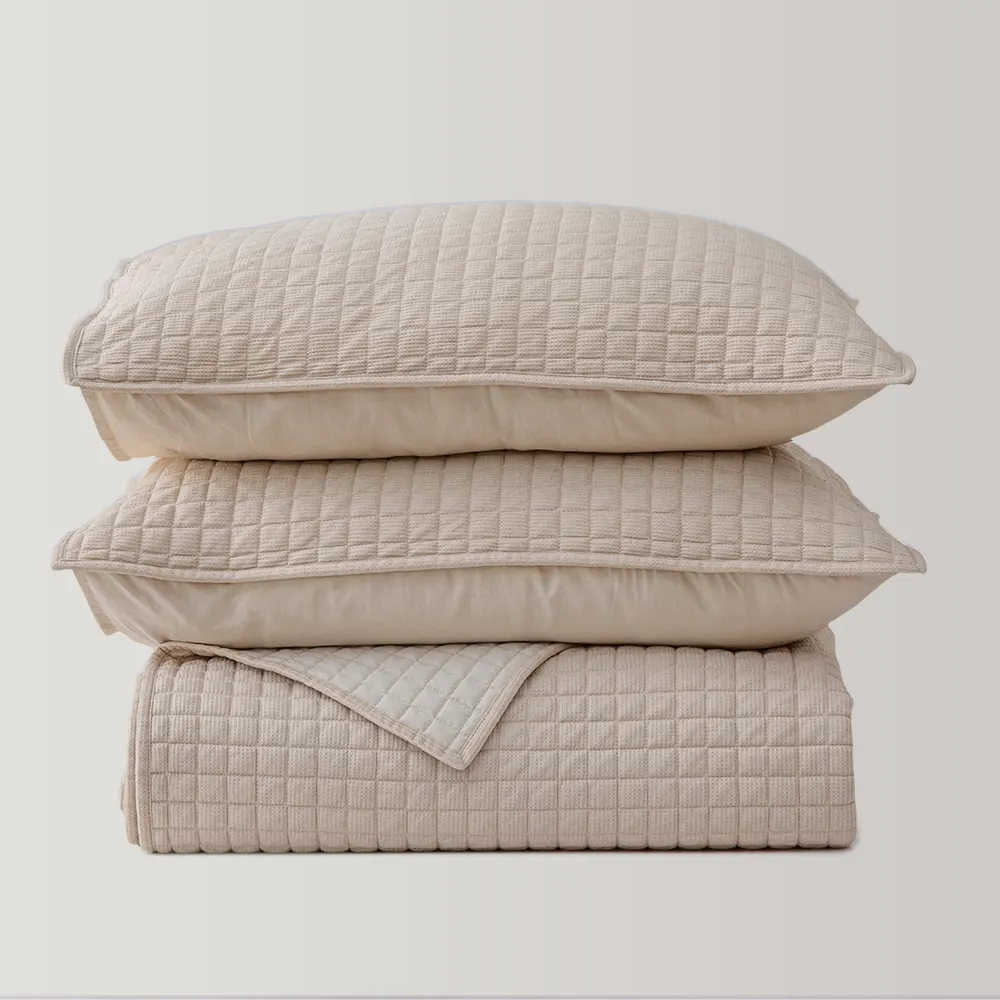 Wonderful Bedding Luxurious Cotton-Feel Waffle Weave 3-Pieces Quilt Set-