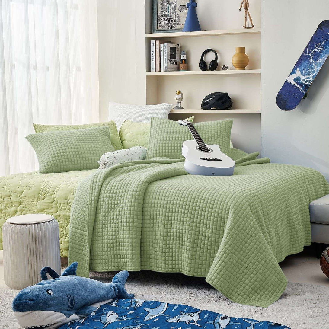 Wonderful Bedding Cotton-Soft Waffle Weave Teen Quilt Set-