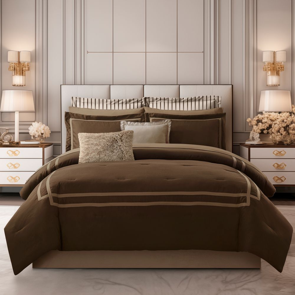 Wonderful Bedding Luxury Hotel-Style 7-Piece Comforter Set-Light Taupe-Full/Queen-