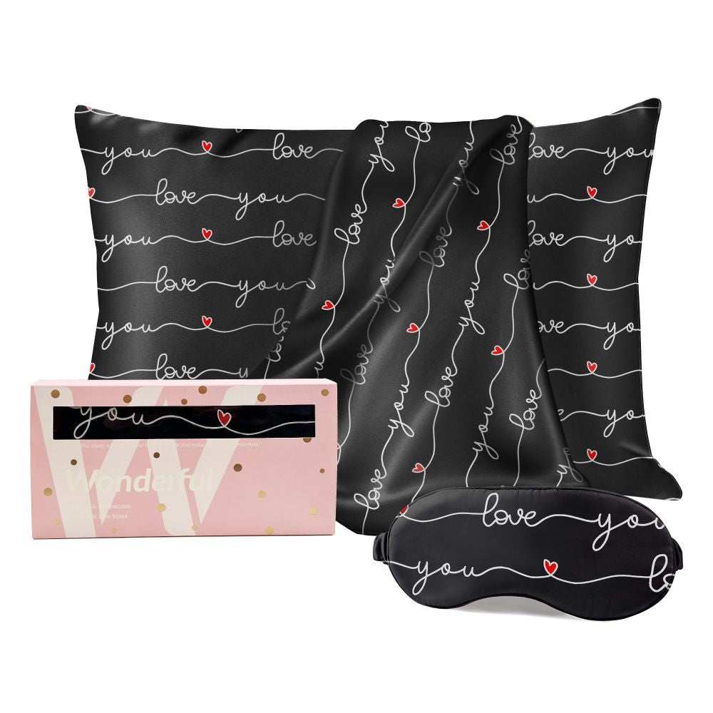 Wonderful Valentine's Day Silk Pillowcase & Sleep Eye Mask Gift Set-