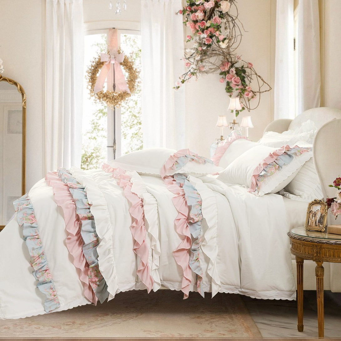 Wonderful® Shabby Chic Floral Cotton Ruffle Comforter Set